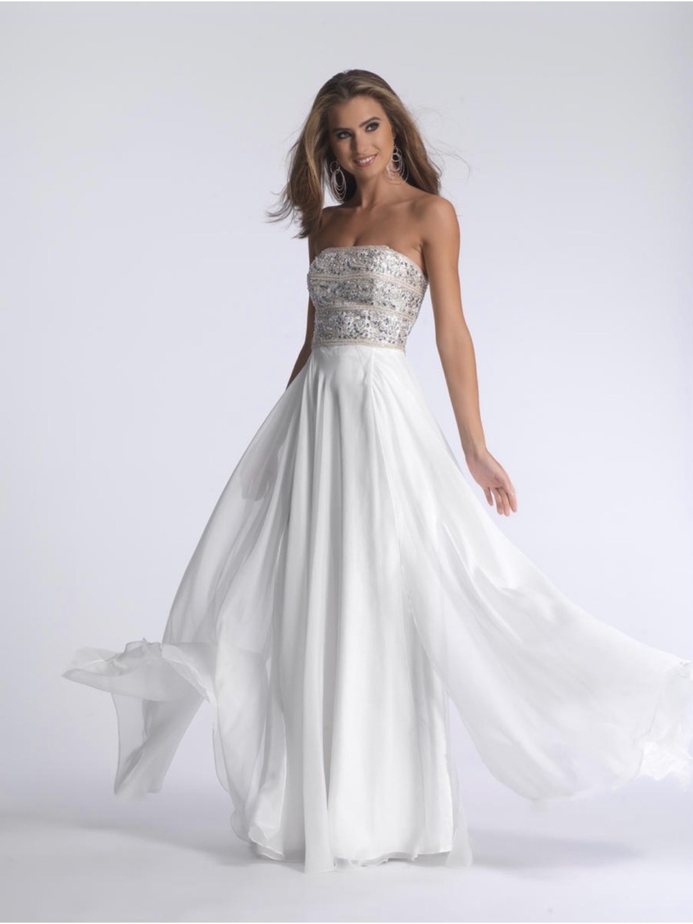 Dave & Johnny Strapless White Gown with Embellished Bodice